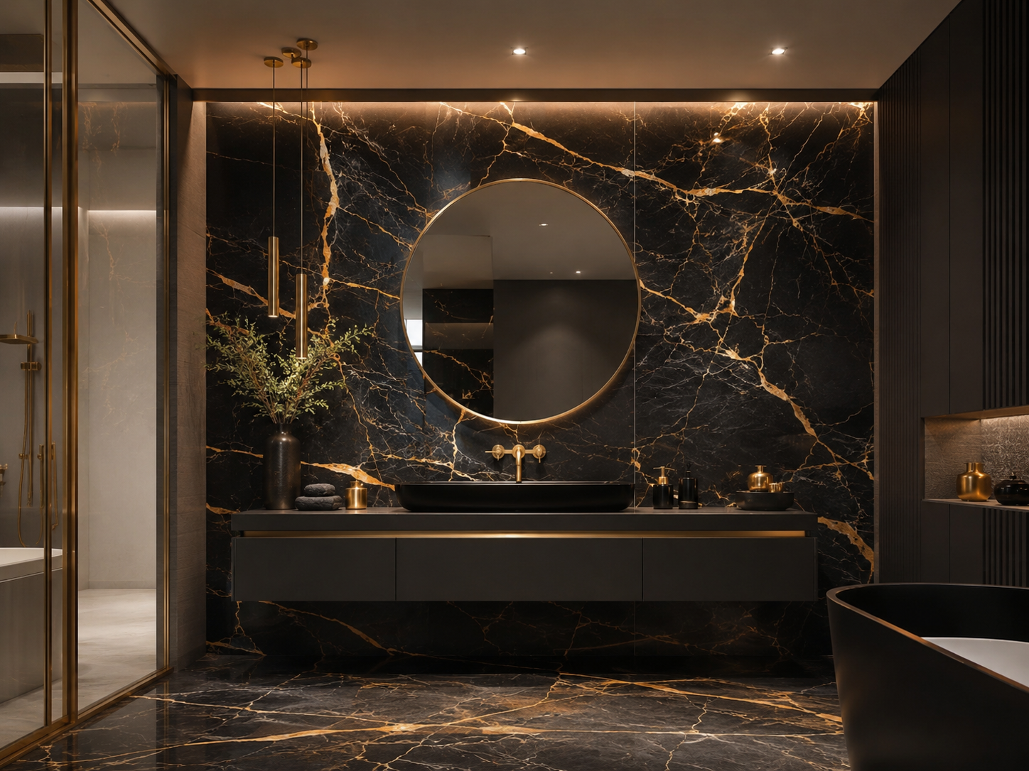 Obsidian Gold Marble PVC Marble Wall