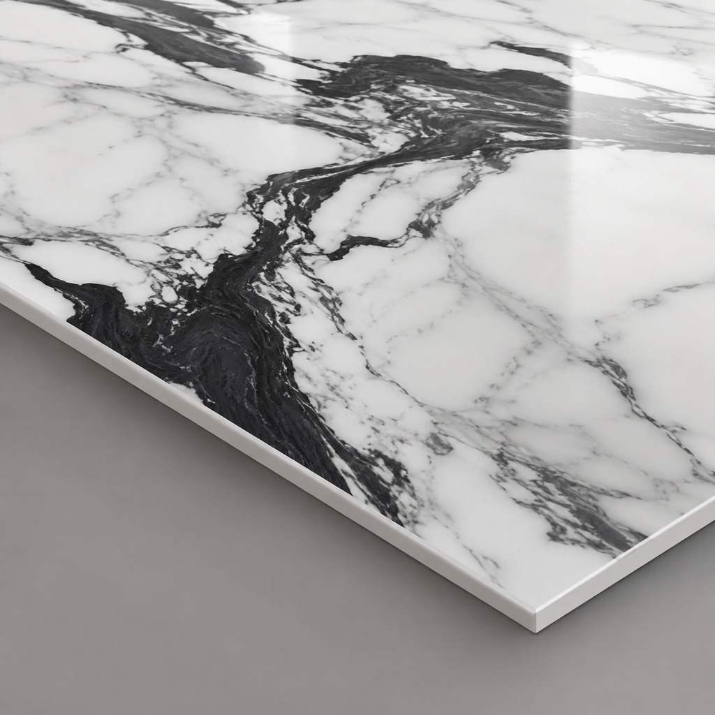 Close-up of Black Frost PVC marble wall panel veining