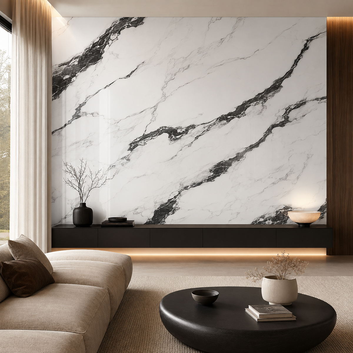 Black Frost marble wall panel in a modern interior