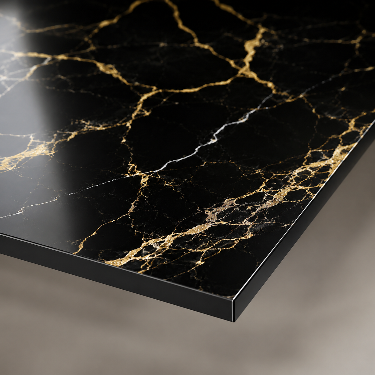 Close-up of Obsidian Gold PVC marble wall panel veining