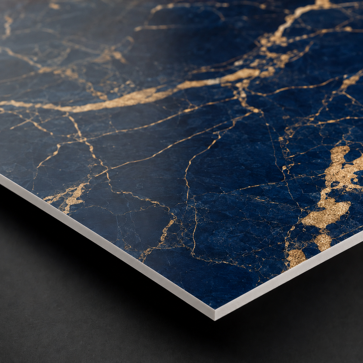 Close-up of Navy Gold PVC marble wall panel veining