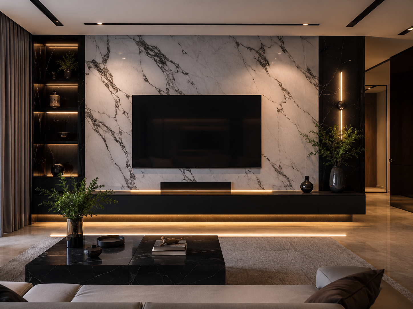 Pearl Mist White & Black Marble Wall Panel