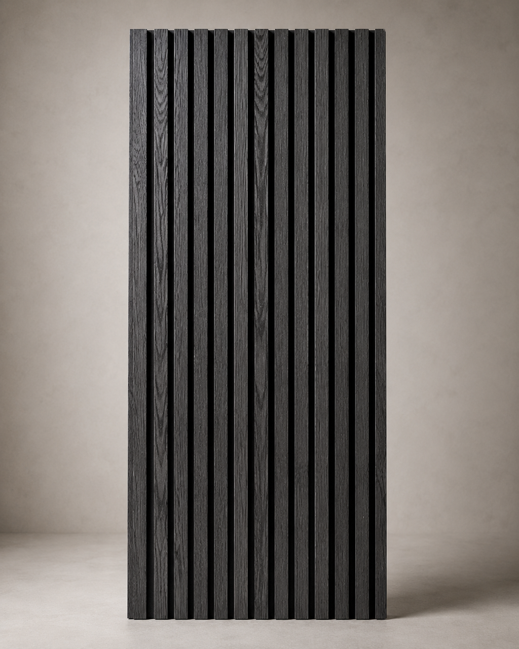 Charcoal acoustic slat wood wall panel, product photo
