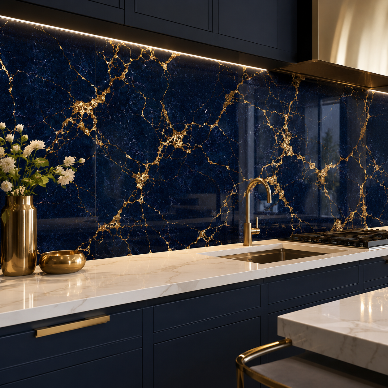 Navy Gold Marble Wall Panel
