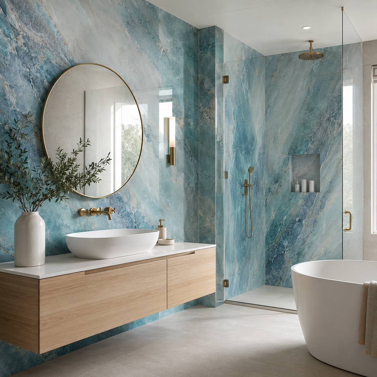 Ocean Marble wall panel in a modern interior