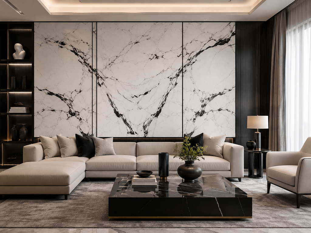 Pearl Mist White & Black Marble Wall Panel