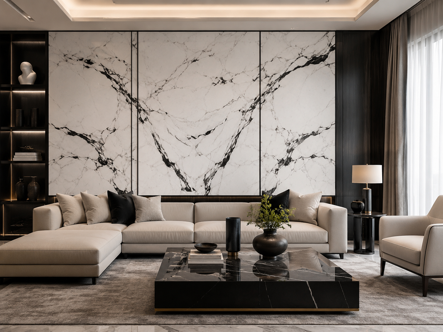 Pearl Mist White & Black Marble Wall Panel